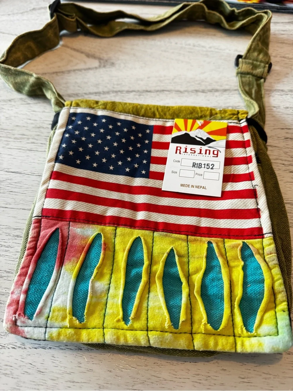 Rising International American Flag Tie Dye Crossbody RIB152 Made in Nepal NWT